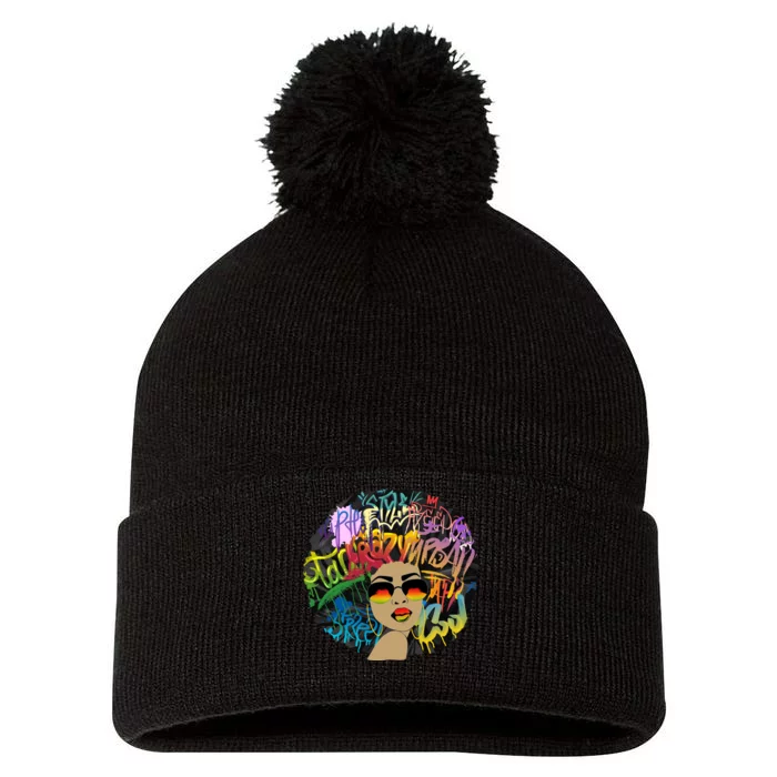 Afro Proud Black Woman Dashiki Melanin Pom Pom 12in Knit Beanie