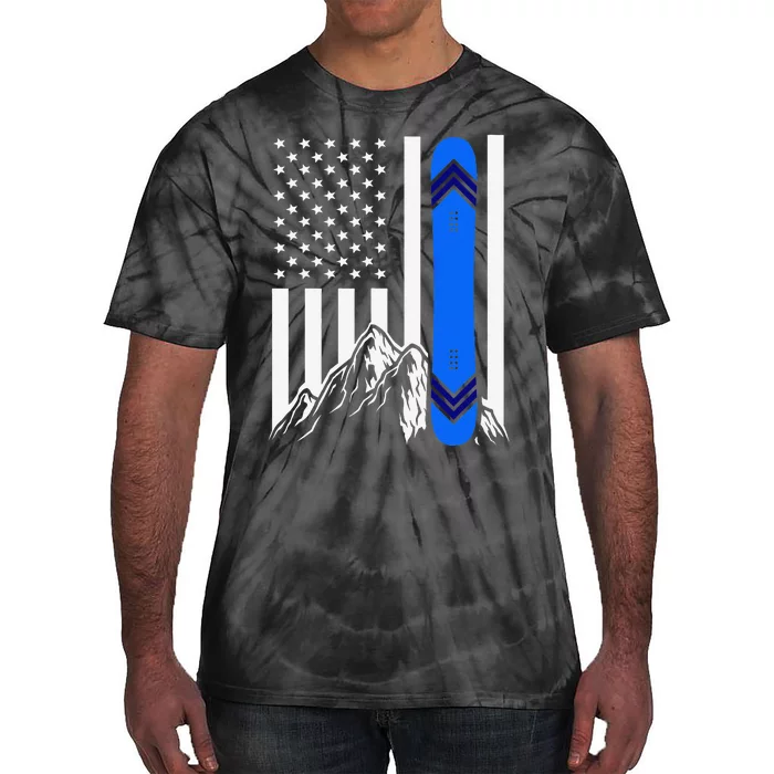 American Flag Snowboarding Gifts Mountain Snowboarder Tie-Dye T-Shirt