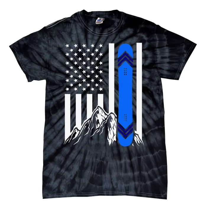 American Flag Snowboarding Gifts Mountain Snowboarder Tie-Dye T-Shirt