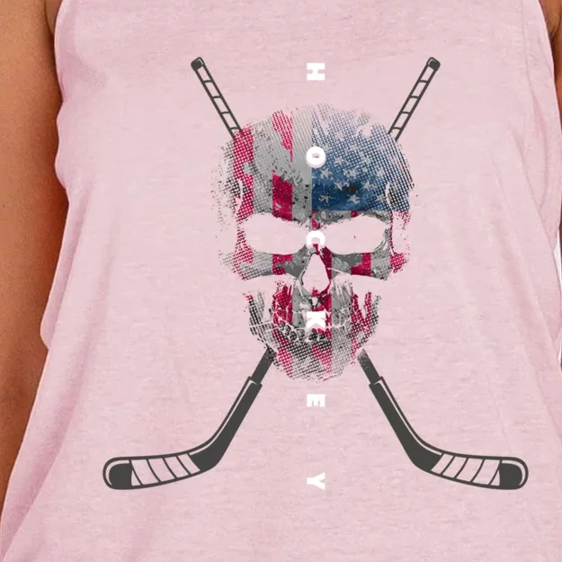 American Flag Skull Hockey Hockey Gift Women's Knotted Racerback Tank