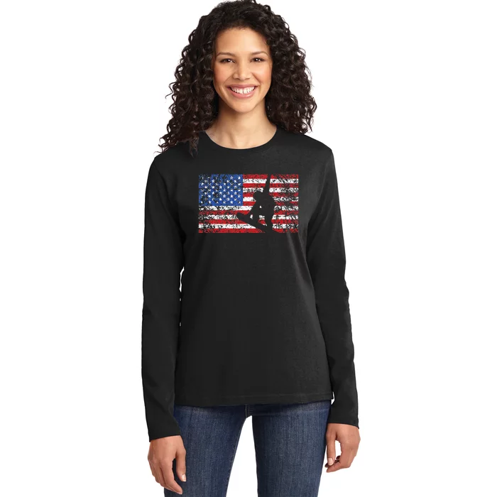 American Flag Snowboarding USA Gift Snowboard Team Ladies Long Sleeve Shirt