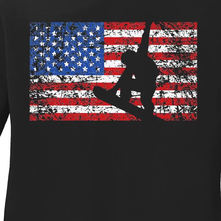 American Flag Snowboarding USA Gift Snowboard Team Ladies Long Sleeve Shirt