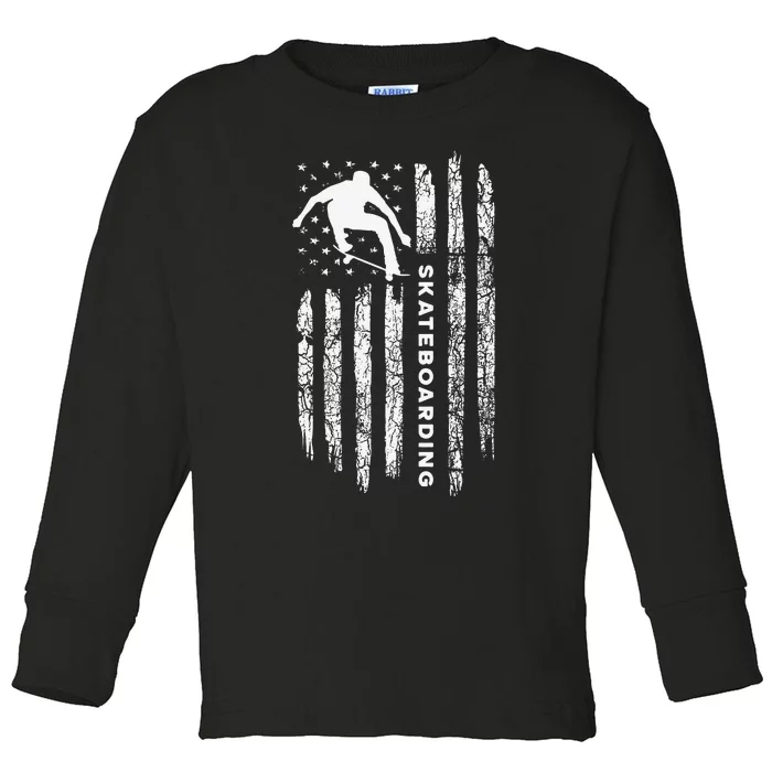 American Flag Skateboard Vintage Skateboarding Toddler Long Sleeve Shirt