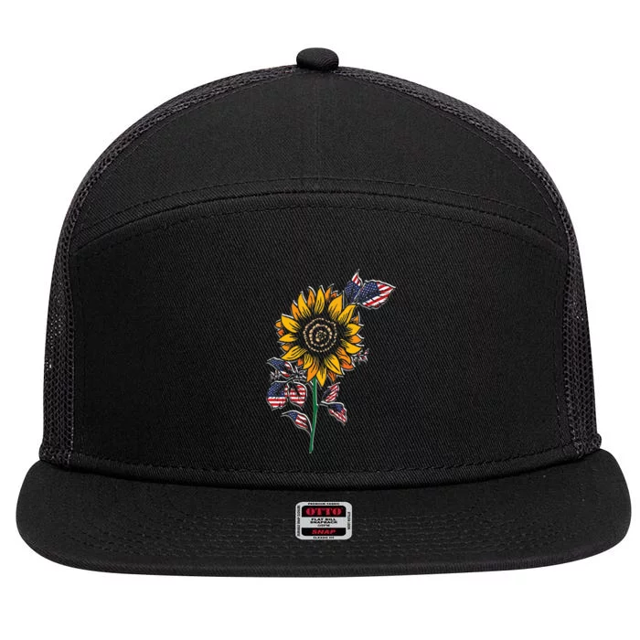 American Flag Sunflower design patriotic USA flag sunflower 7 Panel Mesh Trucker Snapback Hat