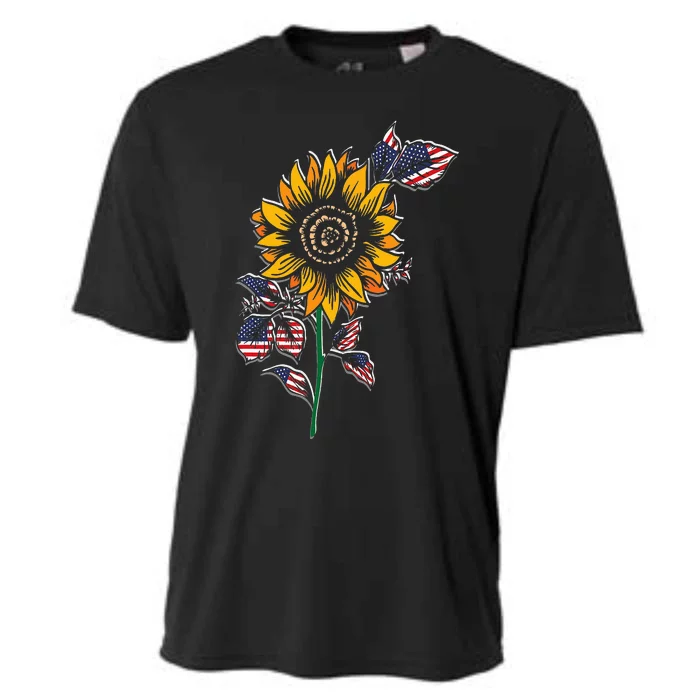 American Flag Sunflower design patriotic USA flag sunflower Cooling Performance Crew T-Shirt