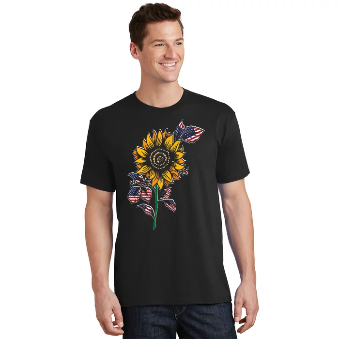 American Flag Sunflower design patriotic USA flag sunflower T-Shirt