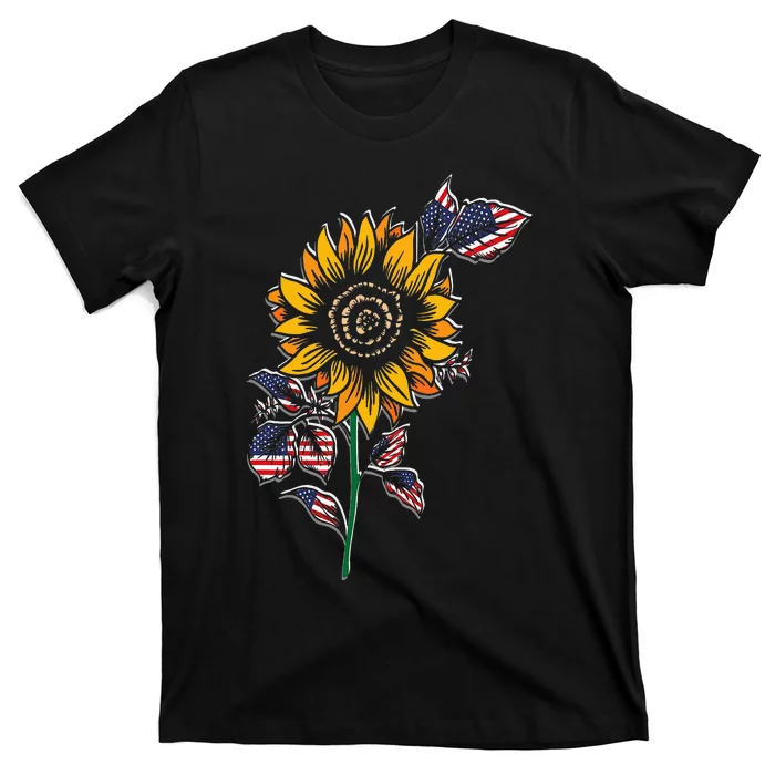 American Flag Sunflower design patriotic USA flag sunflower T-Shirt