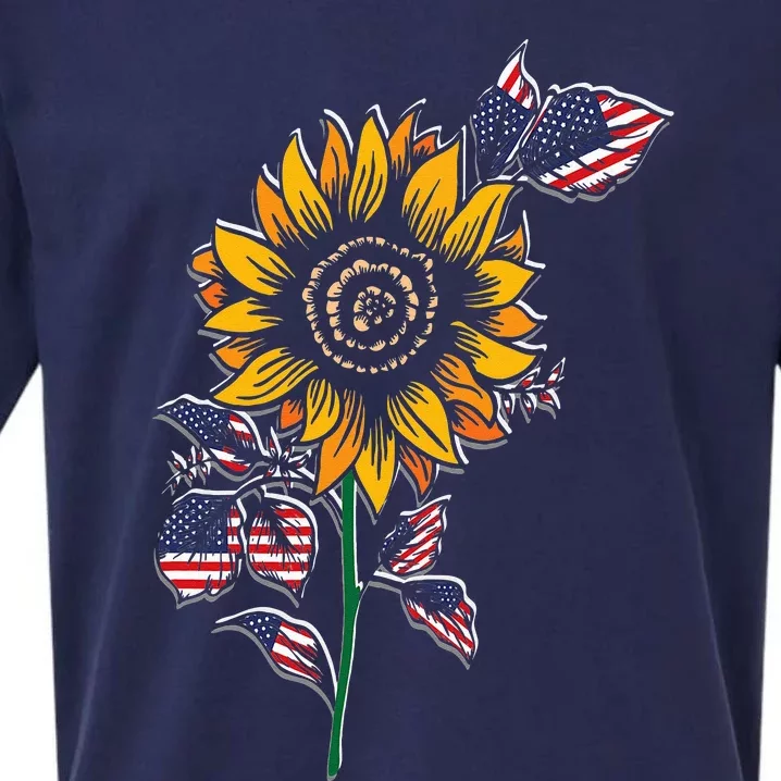 American Flag Sunflower design patriotic USA flag sunflower Sueded Cloud Jersey T-Shirt