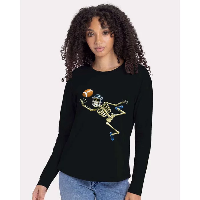 American Football Skeleton Halloween Womens Cotton Relaxed Long Sleeve T-Shirt