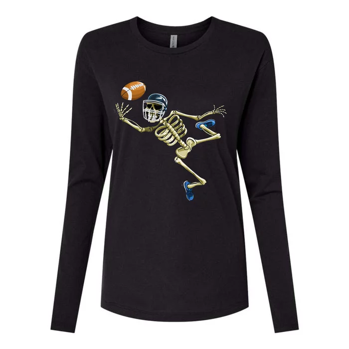 American Football Skeleton Halloween Womens Cotton Relaxed Long Sleeve T-Shirt