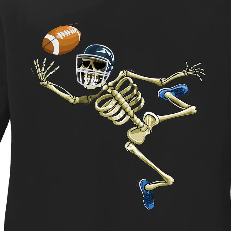 American Football Skeleton Halloween Ladies Long Sleeve Shirt