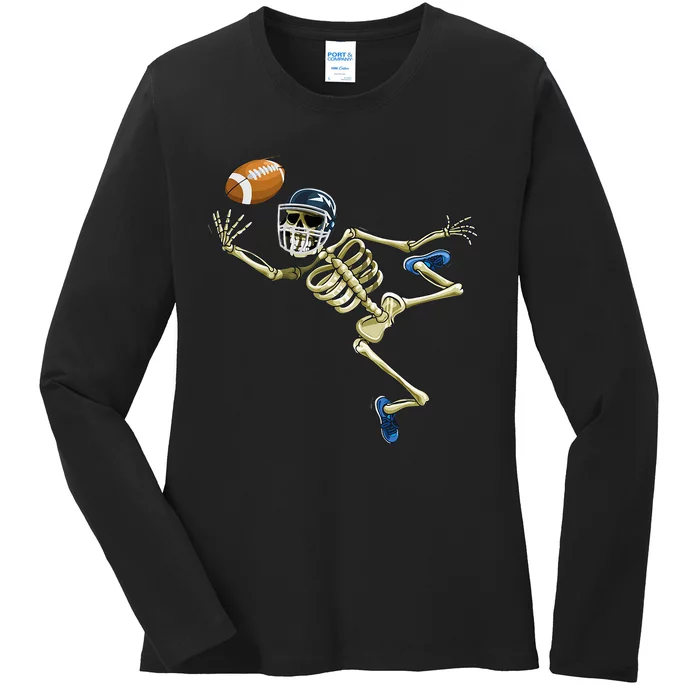 American Football Skeleton Halloween Ladies Long Sleeve Shirt