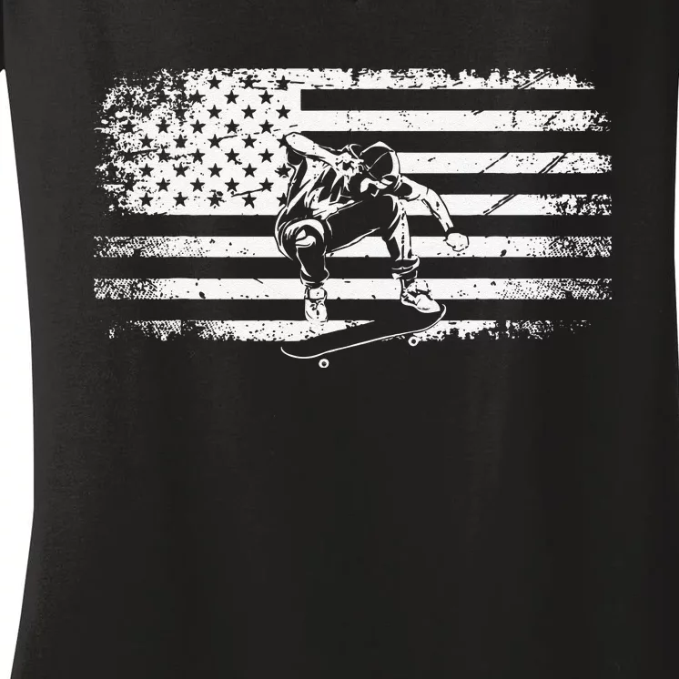 American Flag Skateboard Apparel Skateboarder Skateboard Women's V-Neck T-Shirt