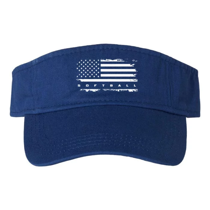 American Flag Softball Gift Softball Funny Gift Valucap Bio-Washed Visor