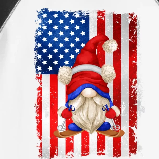 American Flag Ski Dad Graphic Patriotic Gnome Gift Toddler Fine Jersey T-Shirt