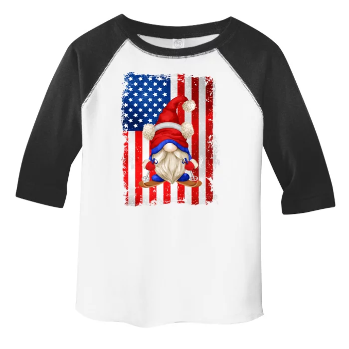 American Flag Ski Dad Graphic Patriotic Gnome Gift Toddler Fine Jersey T-Shirt