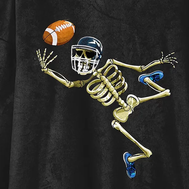 American Football Skeleton Halloween Football Fan Hooded Wearable Blanket