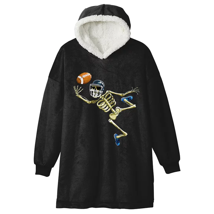 American Football Skeleton Halloween Football Fan Hooded Wearable Blanket