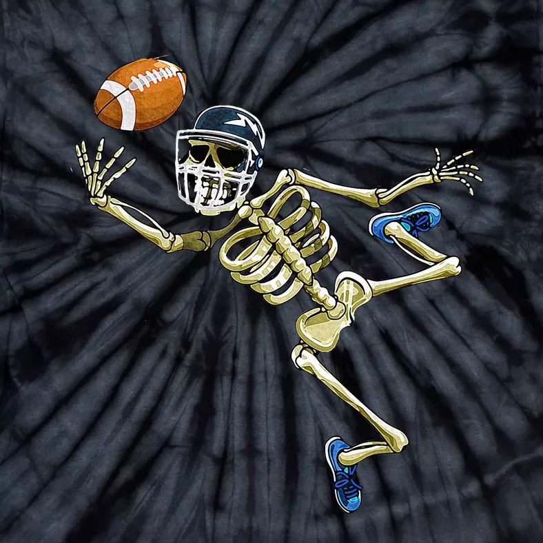 American Football Skeleton Halloween Football Fan Tie-Dye T-Shirt