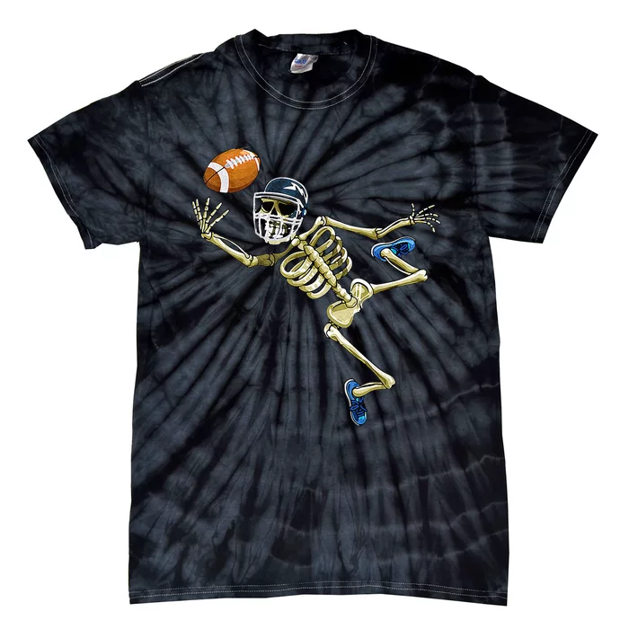 American Football Skeleton Halloween Football Fan Tie-Dye T-Shirt