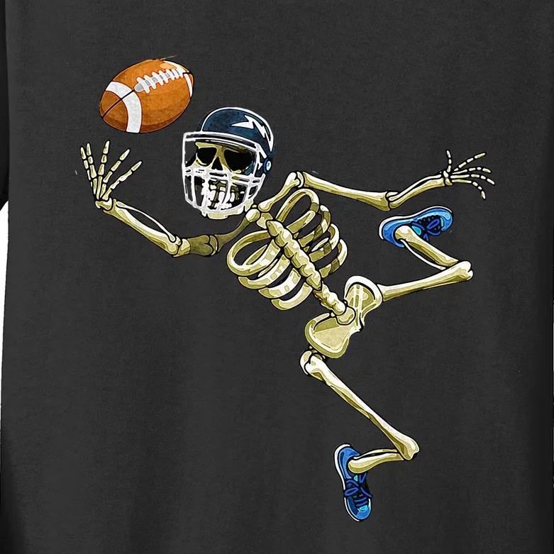 American Football Skeleton Halloween Football Fan Kids Long Sleeve Shirt