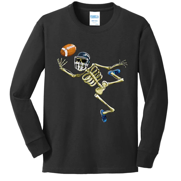 American Football Skeleton Halloween Football Fan Kids Long Sleeve Shirt