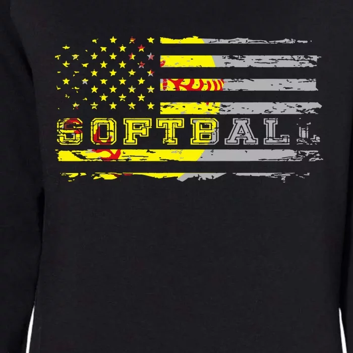 American Flag Softball Fan Team Distressed Gift Womens California Wash Sweatshirt