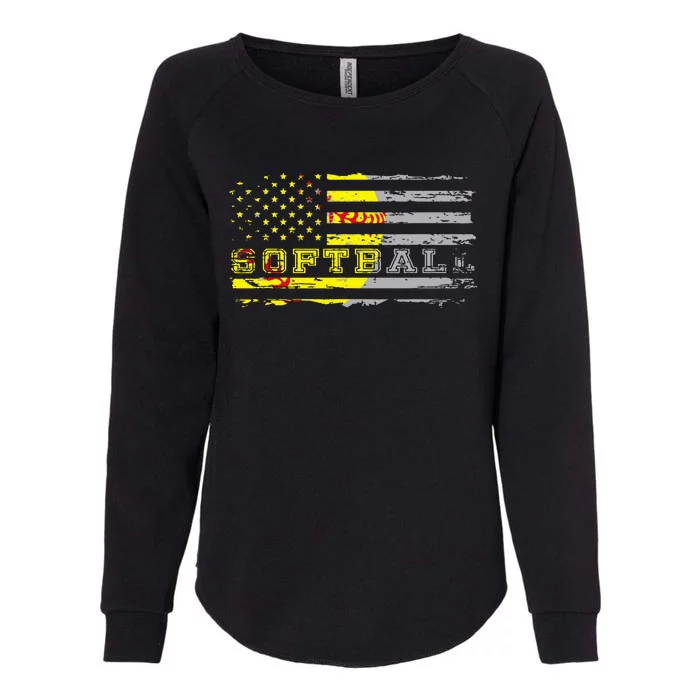 American Flag Softball Fan Team Distressed Gift Womens California Wash Sweatshirt