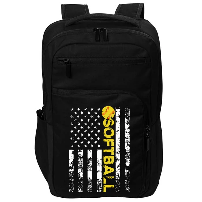 American Flag Softball Team Gift Impact Tech Backpack