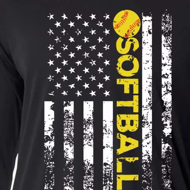 American Flag Softball Team Gift Cooling Performance Long Sleeve Crew