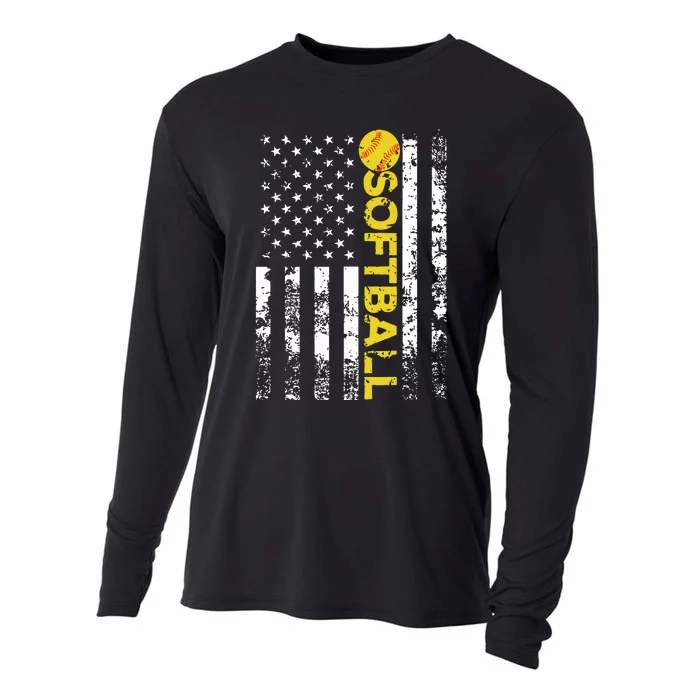 American Flag Softball Team Gift Cooling Performance Long Sleeve Crew