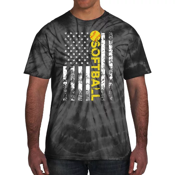 American Flag Softball Team Gift Tie-Dye T-Shirt