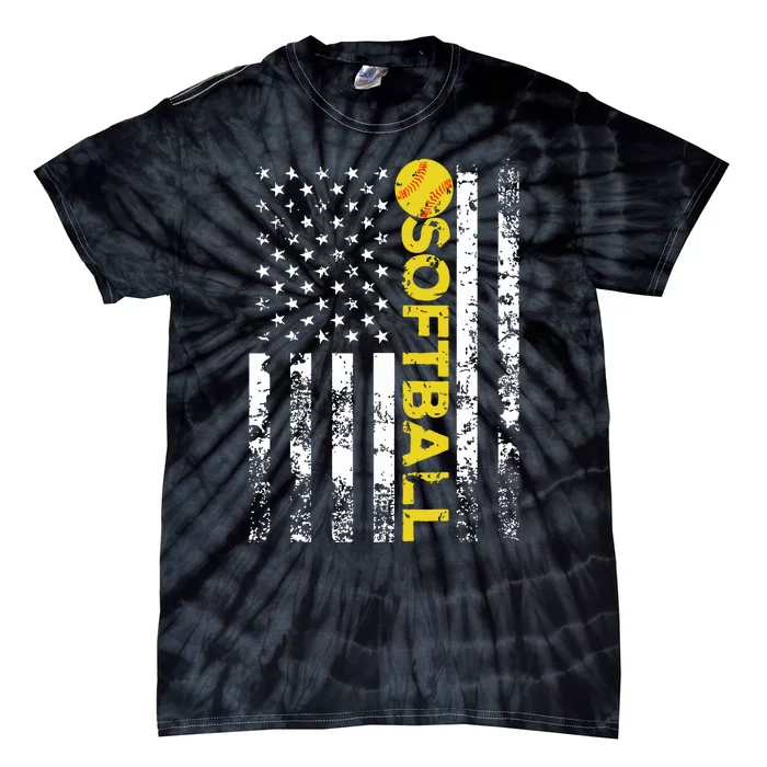 American Flag Softball Team Gift Tie-Dye T-Shirt