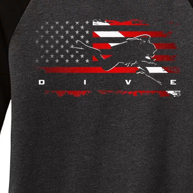 American Flag Scuba Diving Apparel Scuba Diving Women's Tri-Blend 3/4-Sleeve Raglan Shirt