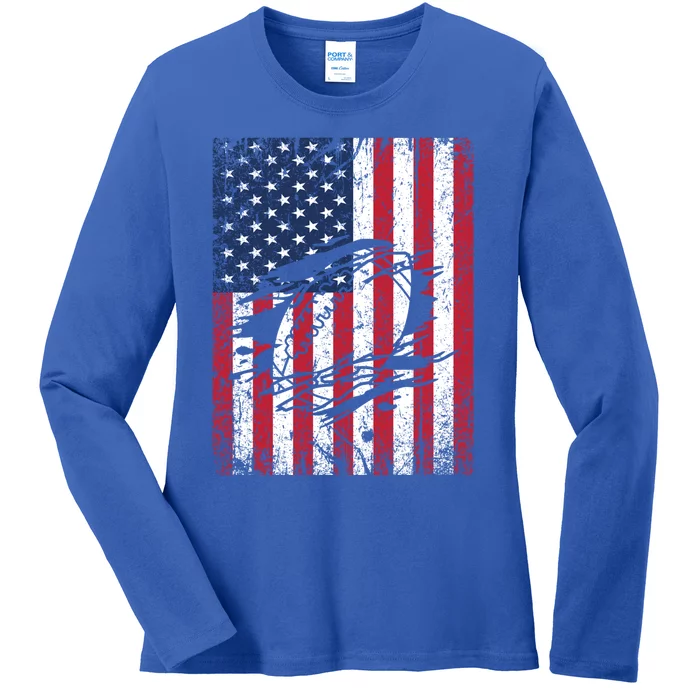 American Football Season Usa Flag Game Day Gift Ladies Long Sleeve Shirt