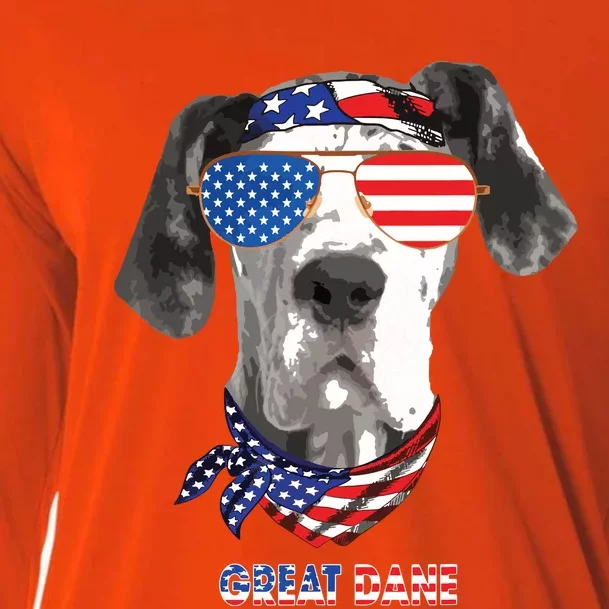 American Flag Shirts Great Dane Dog Lover Gifts Cooling Performance Long Sleeve Crew