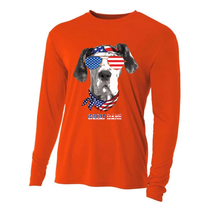 American Flag Shirts Great Dane Dog Lover Gifts Cooling Performance Long Sleeve Crew