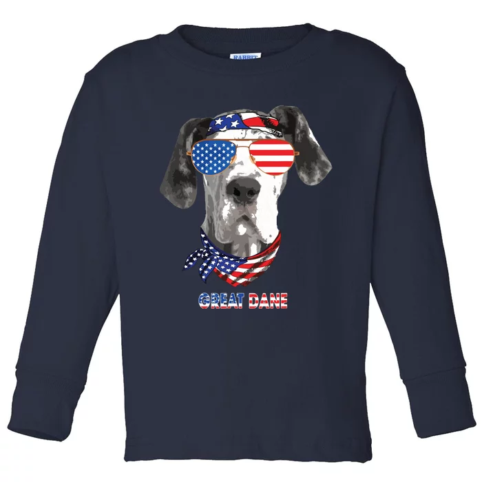 American Flag Shirts Great Dane Dog Lover Gifts Toddler Long Sleeve Shirt