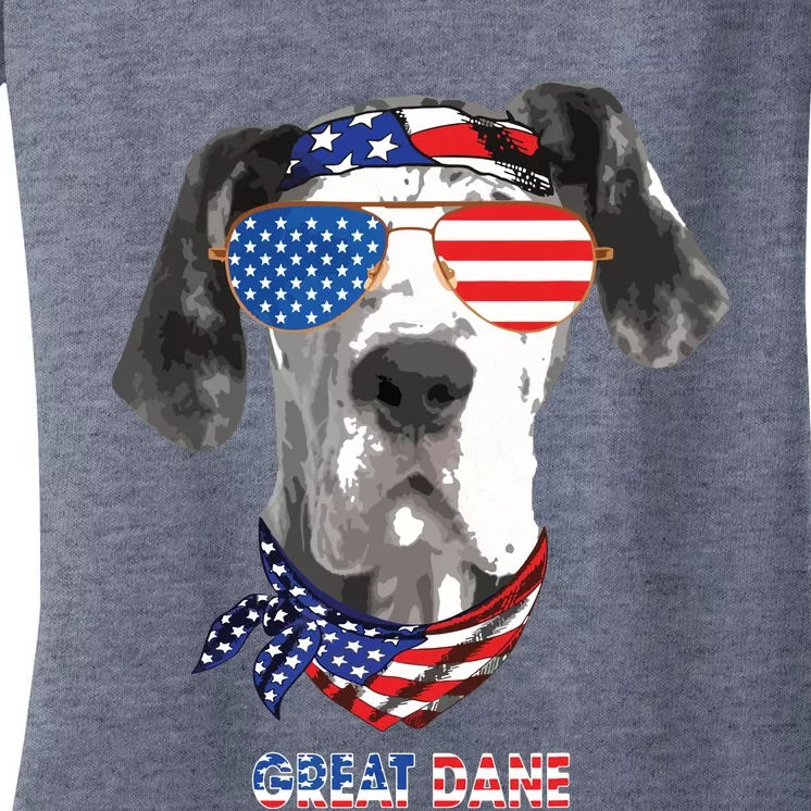 American Flag Shirts Great Dane Dog Lover Gifts Women's V-Neck T-Shirt