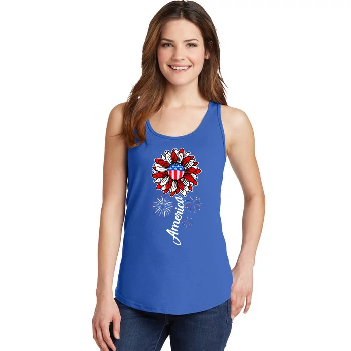 America Flag Sunflower 4th Of July Funny Mom Dad Gift Ladies Essential Tank