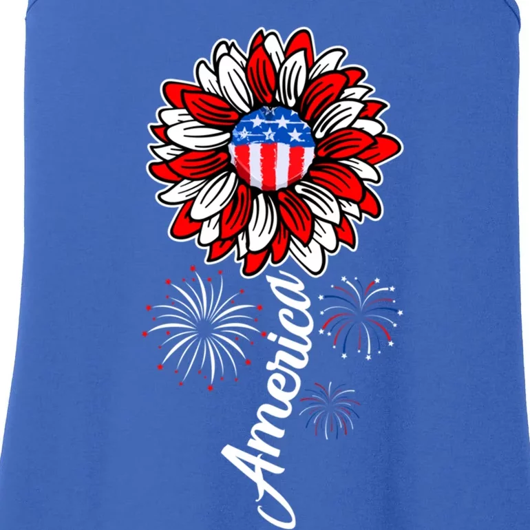 America Flag Sunflower 4th Of July Funny Mom Dad Gift Ladies Essential Tank