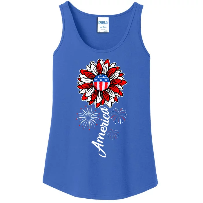 America Flag Sunflower 4th Of July Funny Mom Dad Gift Ladies Essential Tank