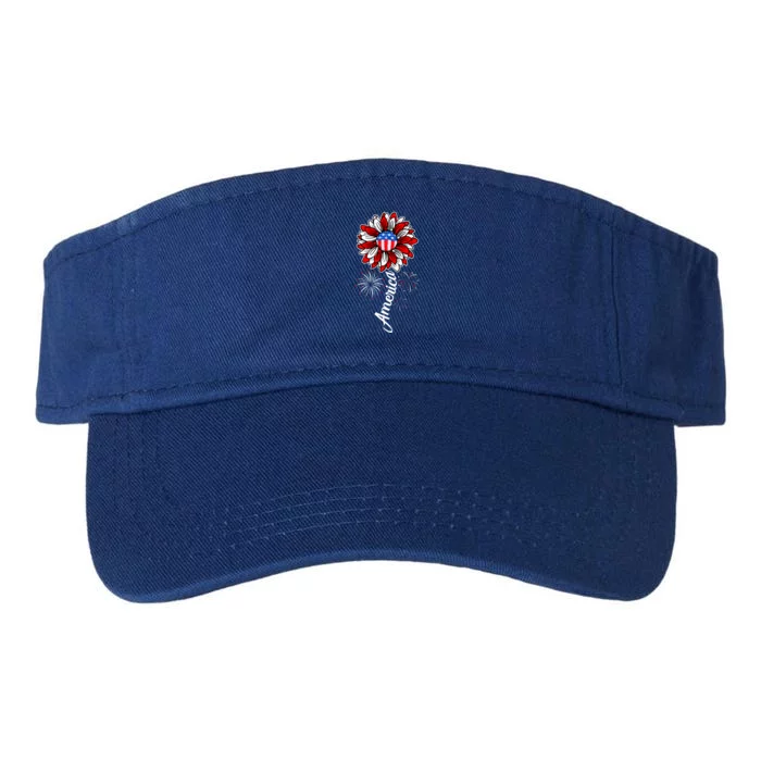 America Flag Sunflower 4th Of July Funny Mom Dad Gift Valucap Bio-Washed Visor