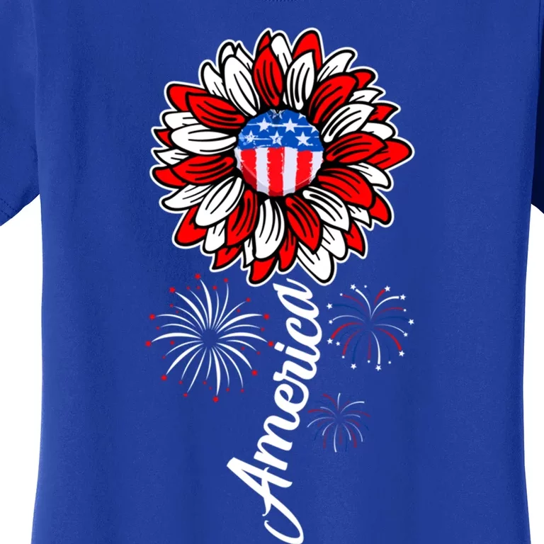 America Flag Sunflower 4th Of July Funny Mom Dad Gift Women's T-Shirt