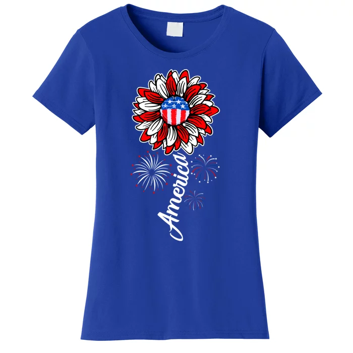 America Flag Sunflower 4th Of July Funny Mom Dad Gift Women's T-Shirt