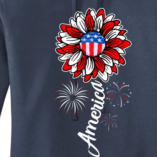 America Flag Sunflower 4th Of July Funny Mom Dad Gift Women's Pullover Hoodie