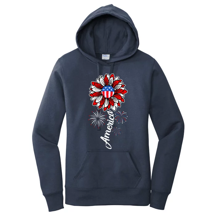 America Flag Sunflower 4th Of July Funny Mom Dad Gift Women's Pullover Hoodie