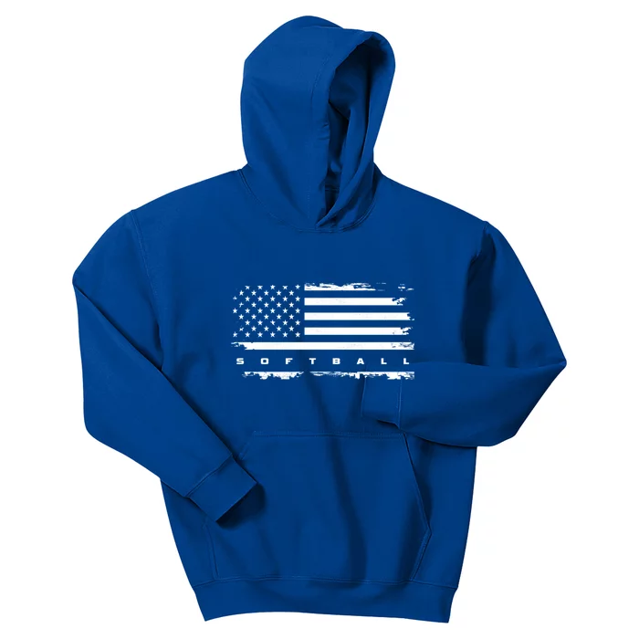 American Flag Softball Gift Softball Funny Gift Kids Hoodie