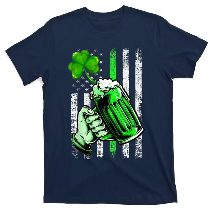 American Flag Saint Patrick's Day Beer Cup Lucky Shamrock T-Shirt