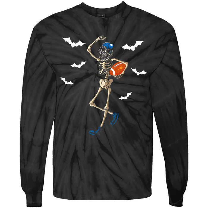 American Football Skeleton Halloween Football Fan Tie-Dye Long Sleeve Shirt